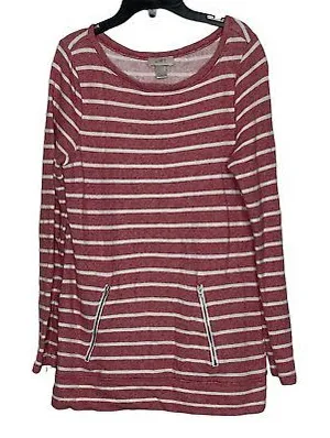 Ann Taylor Loft Womens Sweatshirt Size Medium Red With‎ White Stripes Pockets thumbnail 1
