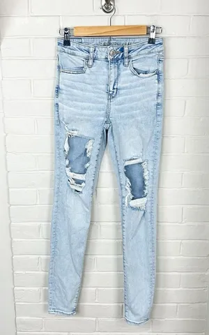 American Eagle Distressed Light Wash High Rise Jegging Size 2 thumbnail 1