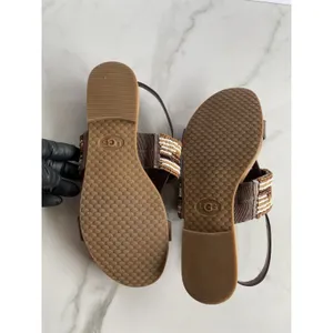 UGG Verona Serape Beaded Flat Leather Sandals Brown Tan Sz 6.5 Boho Flaw thumbnail 4