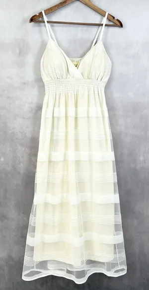 Stevie Lindsay Womens‎ Dress Large Cream Sheer Mesh Tiered Bridalcore Coquette thumbnail 1
