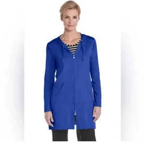 Coolibar Women's Cabana Hooded‎ Swim Cover-Up - Blue small thumbnail 4
