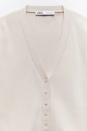 ZARA Beige Cropped Knot Cardigan Top Jacket thumbnail 6