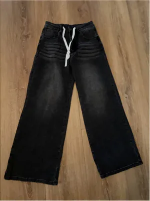 NEW Stretchy Jeans Pockets Adjustable Drawstring Elastic Waist 4 Black thumbnail 1
