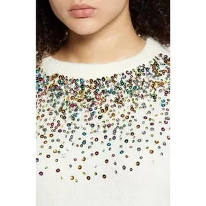 Nordstrom NEW Dreamers Women's Size Large Sequin Front Ivory Sweater v6x thumbnail 2