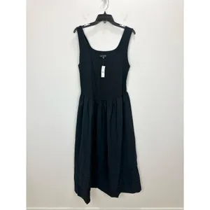 J.Crew Drop Waist Mixy Dress Midi Cotton A Line Retro Minimalist Black Large NWT thumbnail 5