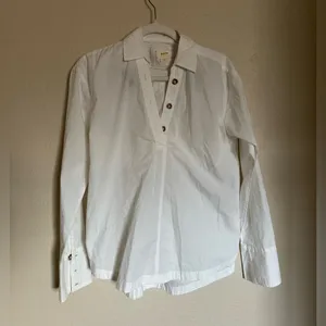 Anthropologie Maeve White Pop Over Henley Blouse‎ Sz Small Oversized thumbnail 4