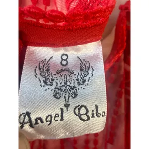 Angel Biba Red Lace Mini Dress Open Back Halter Geometric Embroidery Size 8 thumbnail 5