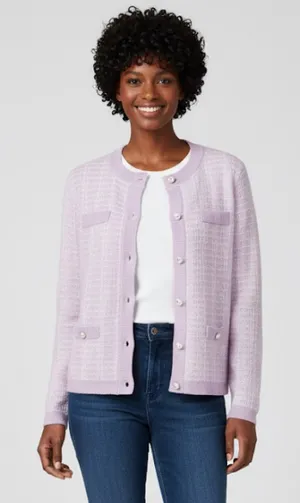 BLOOMINGDALES Purple Pink Pearl Buttons 2-Ply Cashmere Jacket Cardigan Medium thumbnail 1