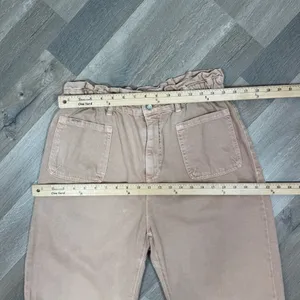 Zara High Rise Barrel‎ Leg Paper Bag Crop Jeans Baggy Beige Peach 12 thumbnail 10