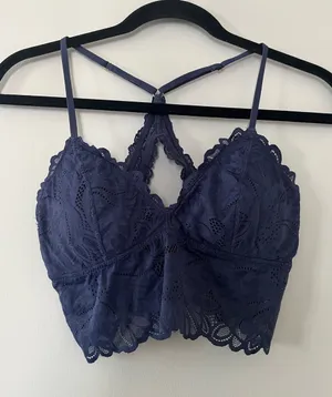 Aerie Navy Blue Lace Bralette Strappy Back Medium Feminine thumbnail 1