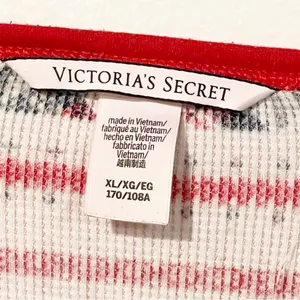 Victorias Secret Size XL Thermal Red Pink Geometric Stripe Long Sleeve Pajama‎ thumbnail 3