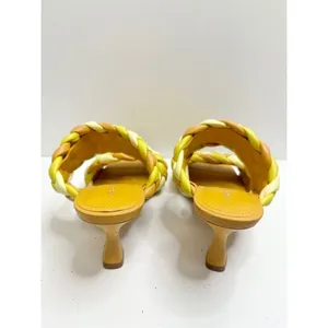 Marc Fisher LTD Dalila Yellow Multi Braided Square‎ Toe Kitten Heel Mules 7.5M thumbnail 5