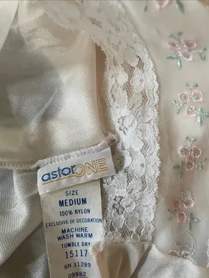 Vintage Astor One Nightgown Slip, Very Light Pink w/Floral Lace Design, Medium * thumbnail 6