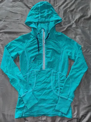 Athleta Half Mile Running‎ Light Weight Jacket Teal Green Hooded Half Zip Sz 2XS thumbnail 1