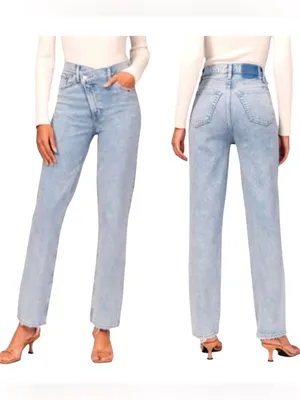 Abercrombie & fitch the 90s straight ultra high rise size 8/29 light wash thumbnail 2