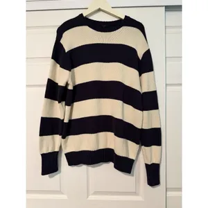 John Galt Brandy Melville Blue White Stripes Fisherman Copenhagen Chunky Sweater thumbnail 2