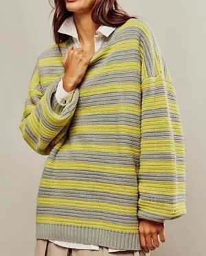 Free People Links Sweater M Crewneck Knit Oversized Striped Slouchy Heavy Boho thumbnail 1