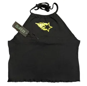 Black Halter Top Cropped Black Halter Y2K Star Halter Neck thumbnail 3