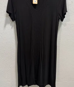 Adrianna Papell Womens Black Textured V-Neck Short Sleeve Shift Dress size Small thumbnail 1
