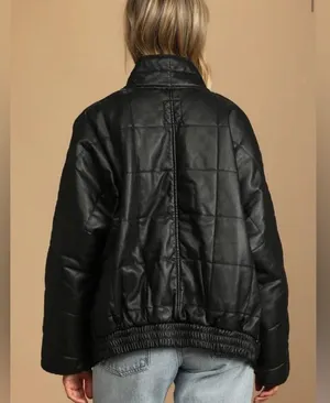 Free People Dolman Quilted Jacket Black Leather thumbnail 7
