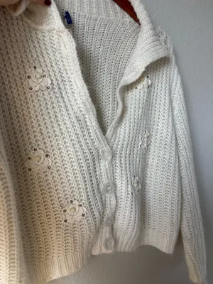 Vintage White Knitted Cardigan Sweater thumbnail 3