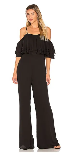 Amanda Uprichard Aida Teal Ruffle Wide Leg Jumpsuit thumbnail 1