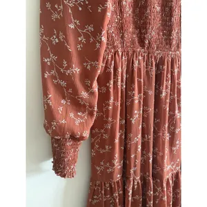 Bohme Rust Smocked‎ Midi Dress Floral Fall Tiered Size Small Boho Casual thumbnail 3