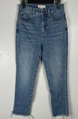Madewell The Perfect Vintage Jeans Womens 25 Medium Wash‎ Raw Hem Straight Leg thumbnail 1