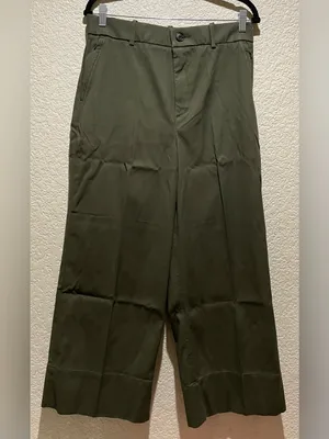 SPANX NWT Dark Pine Green Stretch Twill Crop Wide Leg Pants Size M thumbnail 2