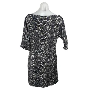 Zara Black Aztec Geometric Printed Short Sleeve Mini Twist Shift Sheath Dress S thumbnail 4