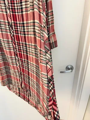 Free People Loralei Plaid Shirt Dress Tunic Red Pink Western Festive Size XS thumbnail 8