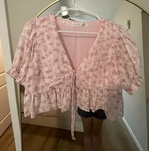 Altar'd State Pink Floral Tie-Front Top thumbnail 1