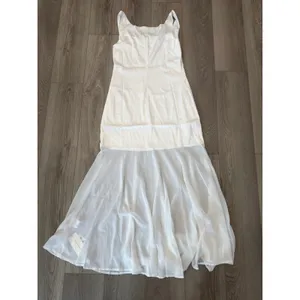 Commense Satin Bridal White Sheer Chiffon Overlay Minimalist Maxi Dress NWT L thumbnail 2