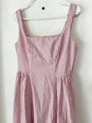 WAYF Drop Waist Midi Dress Red White NWT Small thumbnail 3