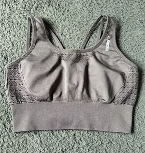 Gymshark Energy Seamless crop top sports bra in a grey marl color, size Medium thumbnail 1