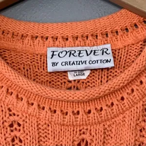 Vintage 80s Cotton Sweater Size Large Orange Roll Neck Hem Fisherman Dopamine thumbnail 4