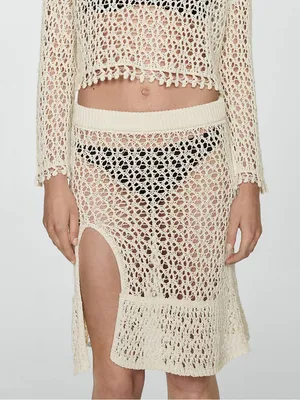 Mango MNG - NWT Ivory off white cream knit Crochet Cover-Up Skirt Swim thumbnail 6