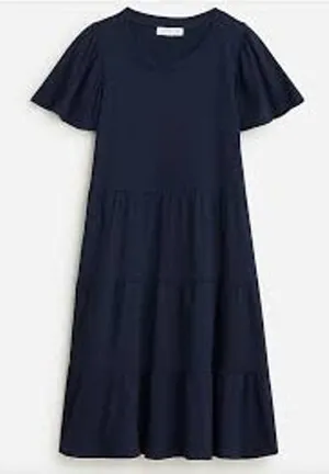 J.Crew Dress‎ Womens XS Navy Blue Tiered Mini Flutter Sleeve Cotton BP879 NEW thumbnail 1