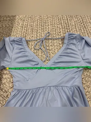 NWOT Halara Blue V Neck Tie Back Babydoll Short sleeve Dress thumbnail 10