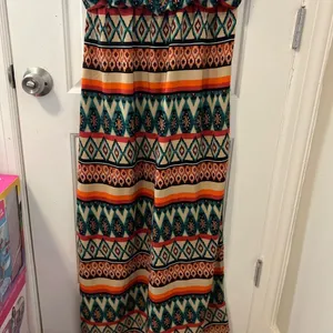 By & By Geometric Aztec Maxi Dress Womens Large Teal Orange Popover Sundress thumbnail 5