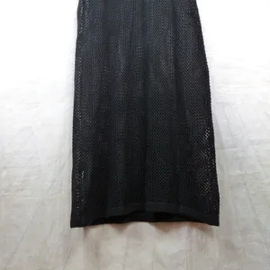 Black Open Knit Crochet Maxi Dress Size XS/S Bell Sleeve Sheer Goth Boho Witchy thumbnail 4