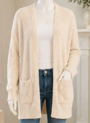 Sincerely Jules Womens Cardigan Beige Popcorn Knit Oversized‎ Pocket Small thumbnail 1