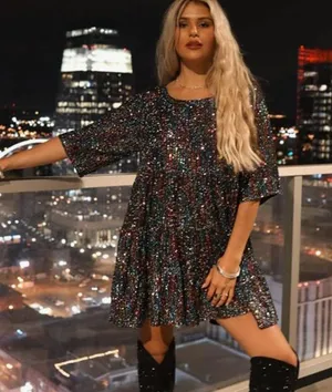 Amazing Lace Oil Slick Sequin Tiered Babydoll Concert and Party Mini Dress XL thumbnail 11