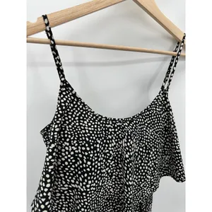 Bar‎ III Jumpsuit Women SMALL Black Cream Polka Dot Sleeveless Pockets Romper thumbnail 5