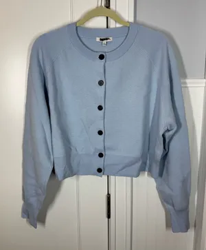 Madewell Raglan-Sleeve Cropped Cardigan in Merino Wool sky blue size xl new thumbnail 1