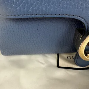 Gucci GG Interlocking Navy Leather Satchel with Gold Chain Made in Italy thumbnail 4