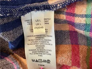 Anthropologie Pilcro Blouse Womens Large Pink Navy Plaid Smocked Waist V-Neck thumbnail 8