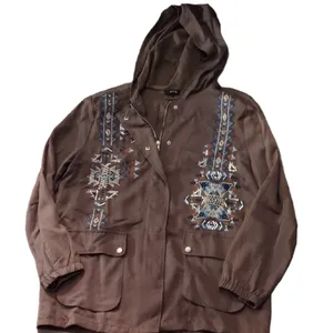Miss Me Brown Lightweight Tribal Embroidery Stitchig Jacket Size Large thumbnail 2