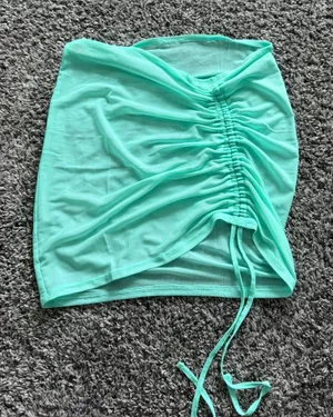 Ruched Drawstring Mini Skirt Swim Cover Up Green thumbnail 1