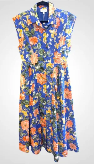 Entro Botanical Print Cap Sleeve Midi Dress in Blue Size S thumbnail 1